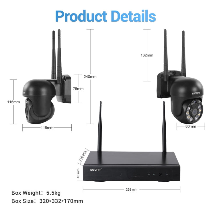 ESCAM WNK618 3.0 Million Pixels 8-channel Wireless Dome Camera HD NVR Security System, Support Motion Detection & Two-way Audio & Full-color Night Vision & TF Card, EU Plug, WNK618 ESCAM WNK618 3.0 Million Pixels 8-channel Wireless Dome Camera HD NVR Security System, Support Motion Detection & Two-way Audio & Full-color Night Vision & TF Card, EU Plug, WNK618